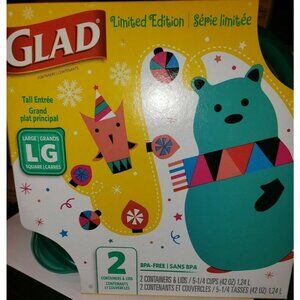 GLAD 2 Pack 42 oz Limited Edition Christmas Holiday Plastic Storage Container